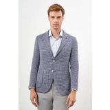 Erkek Mavi Örme Slim Fit Torba Cep Mono Yaka Spor Ceket