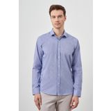 Erkek Mavi Pamuk Baskılı Desenli İtalyan Yaka Slim Fit Gömlek