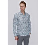 Erkek Mavi Pamuk Baskılı Slim Fit Dar Kesim Gömlek