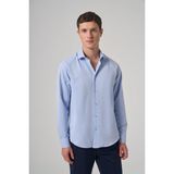 Erkek Mavi Polyester Trend Desenli Dynamic Fit İtalyan Yaka Gömlek