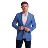Erkek Mavi Regular Fit Çift Yırtmaç Keten Spor Ceket