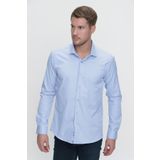 Erkek Mavi Slim Fit Dar Kesim Düz Sert Yaka Uzun Kollu Gömlek