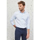Erkek Mavi Slim Fit Dar Kesim Italyan Yaka Armürlü Gömlek