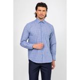 Erkek Mavi Uzun Kol Kareli Regular Fit Gömlek - 4XL