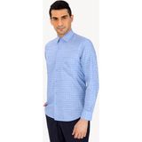 Erkek Mavi Uzun Kol Klasik Kareli Gömlek - 2XL