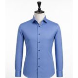 Erkek Mavi Uzun Kollu Klasik Gömlek | Slim Fit Kesim, Düğmeli Kapama, Ofis ve İş Şıklığı, Uzun Kollu Tasarım, Düz Renk