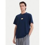 Erkek Metalik Logo Desenli Normal Kalıp Yuvarlak Yakalı Pamuklu Kısa Kollu Mavi-Gold T-Shirt 80GAHT05 CJ00T-G83