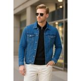 Erkek Mevsimlik Jeans Basic Bol Mavi Kot Ceket - 2XL
