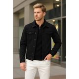 Erkek Mevsimlik Jeans Basic Bol Siyah Kot Ceket - XL