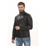 Erkek Minimal ve Çekici Derimont Ceket Erkek Hakiki Kuzu Derisi Slim Fit Siyah Mont