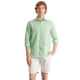 Erkek Mint Yeşil%100 Keten Modern Fit Cepsiz Gömlek (3XL)