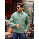 Erkek Mint Yeşili İçi Hafif Kapitone Oversize Kot Ceket