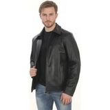 Erkek Modern Günlük Kullanım Için Derimont Ceket Hakiki Kuzu Derisi Fermuarlı Şık Erkek Model - Siyah - 2XL