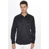 Erkek Modern Slim Fit Dar Kesim Uzun Kollu Pamuklu Kolay Ütü Armürlü Siyah Gömlek