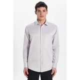 Erkek Modern Slim Fit Düz Saten Pamuklu Bej Gömlek