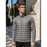 Erkek Mont Daire Baskı Örme Triko %100 Polyester Dik Yaka Ceket - Gri - XL
