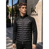 Erkek Mont Daire Baskı Örme Triko %100 Polyester Dik Yaka Ceket - Siyah - 2XL