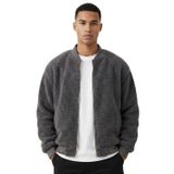 Erkek Mont Peluş İçi Astarlı Oversize Geniş Kalıp Sherpa Kuzu Kumaş Spor Mont (Füme, 2XL)