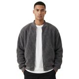 Erkek Mont Peluş İçi Astarlı Oversize Geniş Kalıp Sherpa Kuzu Kumaş Spor Mont (Füme, M)