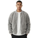 Erkek Mont Peluş İçi Astarlı Oversize Geniş Kalıp Sherpa Kuzu Kumaş Spor Mont (Gri, XL)