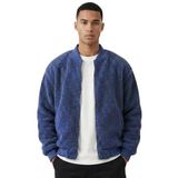 Erkek Mont Peluş İçi Astarlı Oversize Geniş Kalıp Sherpa Kuzu Kumaş Spor Mont (İndigo, S)