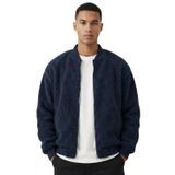 Erkek Mont Peluş İçi Astarlı Oversize Geniş Kalıp Sherpa Kuzu Kumaş Spor Mont (Lacivert, S)