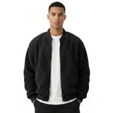 Erkek Mont Peluş İçi Astarlı Oversize Geniş Kalıp Sherpa Kuzu Kumaş Spor Mont (Siyah, 2XL)