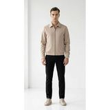 Erkek Mont - Slim Fit Bomber Ceket - Fermuarlı Esnek Kumaş Günlük Şık Casual Mevsimlik Ceket (Bej, 2X Large)