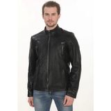 Erkek Motorcu Ruhuna Hitap Eden Derimont Slim Fit Hakiki Kuzu Derisi Siyah Erkek Deri Ceket - 2XL