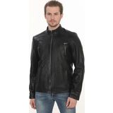Erkek Motorcu Ruhuna Hitap Eden Derimont Slim Fit Hakiki Kuzu Derisi Siyah Erkek Deri Ceket
