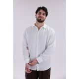 Erkek Müslin Gömlek Beyaz - Oversize Fit Uzun Kollu Bohem Yazlık Gömlek - 2XL