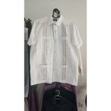 Erkek Nakış Detay Kısa Kollu Gömlek - 4XL - 0002-Beyaz