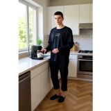 Erkek Nakışlı Bisiklet Yaka Uzun Kollu Pijama Takımı Fonksiyonel Dayanıklı Kaliteli Modern