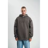 Erkek Nakışlı Kapüşonlu Oversize 3 İplik Pamuklu Sweatshirt Hoodie - Füme