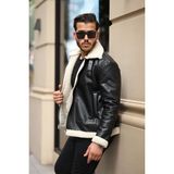 Erkek Napa Deri Içi Full Kürklü Slim Fit Mont & Ceket - Beyaz