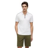 Erkek Normal Kalıp Kolu Bayrak Logolu Pamuklu Yarım Fermuarlı Kısa Kollu Beyaz Polo Yaka T-Shirt MW0MW43269-YBR