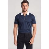 Erkek Normal Kalıp Yarım Fermuarlı Metalik Logo Detaylı Pamuklu Kısa Kollu Lacivert Polo Yaka T-Shirt 26411247SM-013