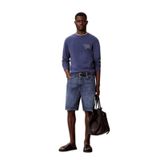 Erkek Normal Kesim Pamuk Keten Karışımlı Denim Mavi Şort LV04RF914G-V84