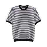 Erkek Normal Kesim Sıfır Yaka Yatay Çizgili Pamuklu Kısa Kollu Siyah-Beyaz T-Shirt 25411534-217