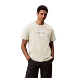 Erkek Normal Kesim Yuvarlak Yakalı CK Logo Baskılı Pamuklu Kısa Kollu Bej T-Shirt LV04RB862G-PWM
