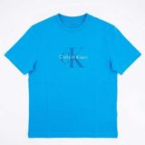 Erkek Normal Kesim Yuvarlak Yakalı CK Logo Baskılı Pamuklu Kısa Kollu Mavi T-Shirt LV04RB862G-CFM