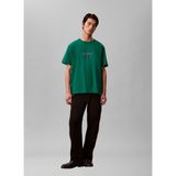 Erkek Normal Kesim Yuvarlak Yakalı CK Logo Baskılı Pamuklu Kısa Kollu Yeşil T-Shirt LV04RB862G-L4G
