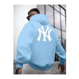 Erkek Ön Arka NY Baskılı Kapüşonlu Sweatshirt