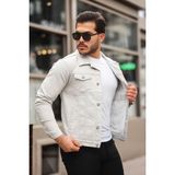 Erkek Ön Cep Detaylı Oversize Buz Mavi Kot Ceket - 2XL - Bej