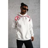 Erkek Ön ve Arka Baskılı Kapüşonlu 3 İplik Sweatshirt - Beyaz