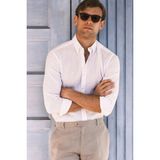 Erkek Optik Beyaz %100 Keten Düğmeli Yaka Modern Fit Cepsiz Gömlek - 3XL