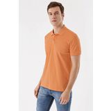 Erkek Oranj Basic Düz %100 Pamuk Slim Fit Dar Kesim Kısa Kollu Polo Yaka Tişört