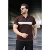 Erkek Örgü Desenli Renkli Kısa Kollu Triko Tişört - Acı Kahve - 2XL