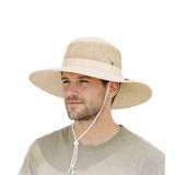 Erkek Outdoor Şapka, Krem Renk, Geniş Kenarlı, Mesh Detaylı, Ayarlanabilir Boyun İpi, Nefes Alabilir