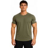 Erkek Oval Etek Hızlı Kuruma Özellikli Atletik Teknik Spor T-Shirt - Haki
